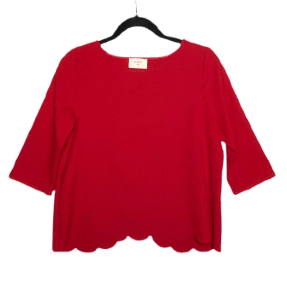 Red blouse, scalloped Top, fold over back, 3/4 sleeves Francescas Everly